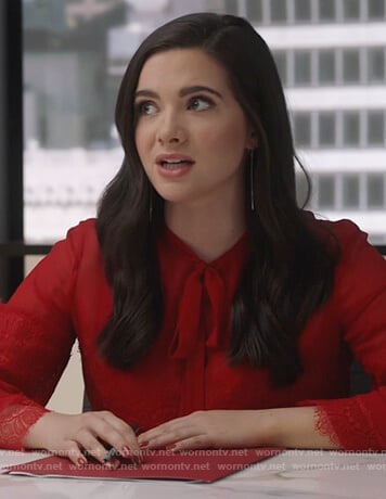 WornOnTV: Jane’s red lace tie neck blouse on The Bold Type | Katie ...