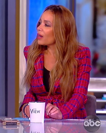 Sunny's red plaid wrap front blazer on The View