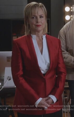 Jacqueline’s red satin blazer on The Bold Type