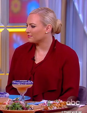 Sunny’s red ruffle front blouse on The View