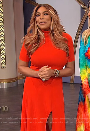 Wendy’s red turtleneck slit dress on The Wendy Williams Show