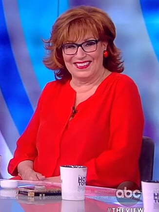 Joy’s red v-neck blouse on The View