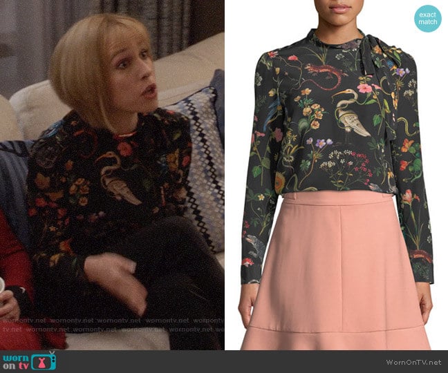 RED Valentino Flora & Fauna Blouse worn by Catherine Meyer (Sarah Sutherland) on Veep