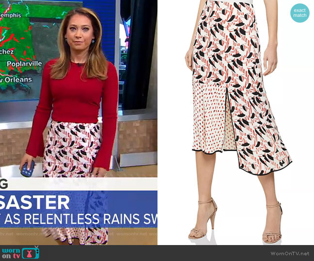 WornOnTV: Ginger’s red sweater and printed skirt on Good Morning ...