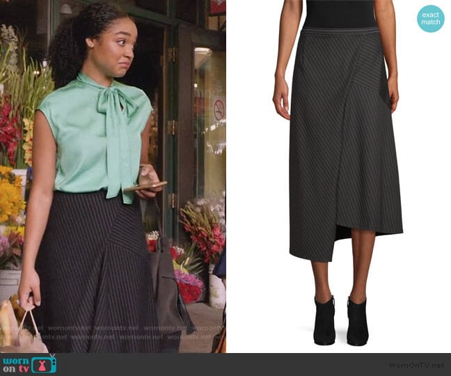 Asymmetric Pinstripe Skirt by Robert Rodriguez worn by Kat Edison (Aisha Dee) on The Bold Type