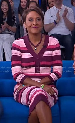 Robin’s pink striped v-neck dress on Good Morning America