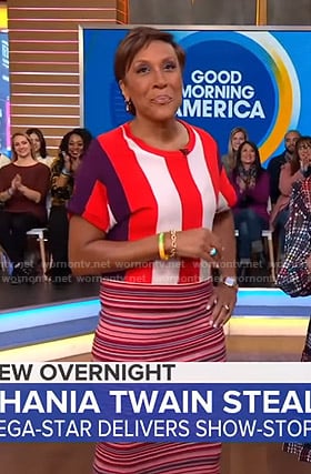 Robin’s striped top and skirt on Good Morning America