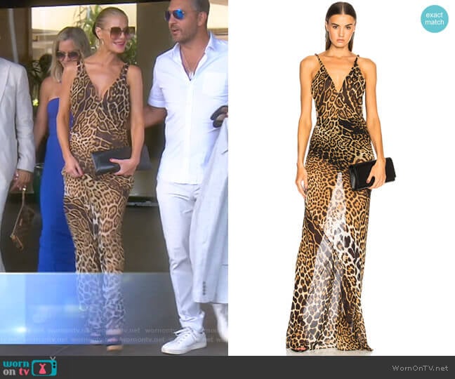 Georgette Leopard Print Gown by Saint Laurent worn by Dorit Kemsley on The Real Housewives of Beverly Hills