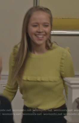 Sam's yellow ruffle sweater on Life in Pieces