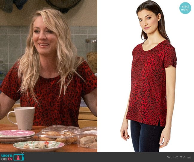 Penny’s red leopard tee on The Big Bang Theory