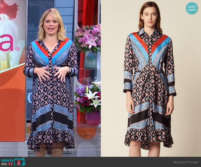 Flowing Printed Shirt Dress by Sandro worn by Sara Haines on Good Morning America