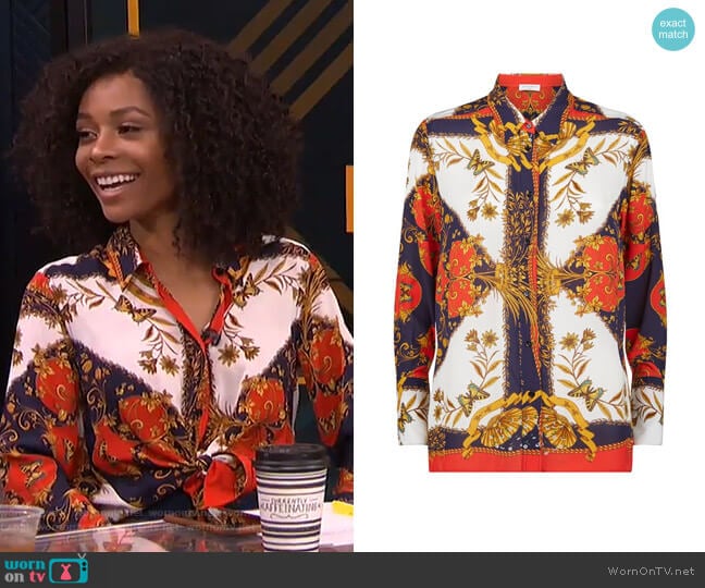 Scarf Print Shirt by Sandro worn by Zuri Hall on E! News