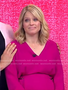 Sara’s pink belted v-neck dress on GMA Strahan And Sara