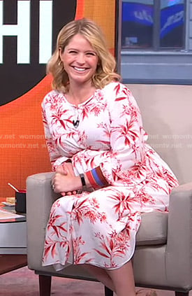 Sara’s floral dress with striped cuffs on GMA Strahan And Sara