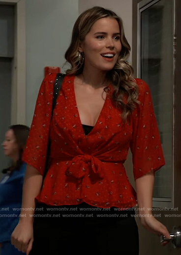 Sasha's red floral tie-front top on General Hospital