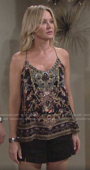 Sharon's embellished cami and black shorts in Vegas on The Young and the Restless