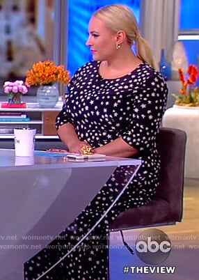 Meghan's navy star print jumpsuit on The View