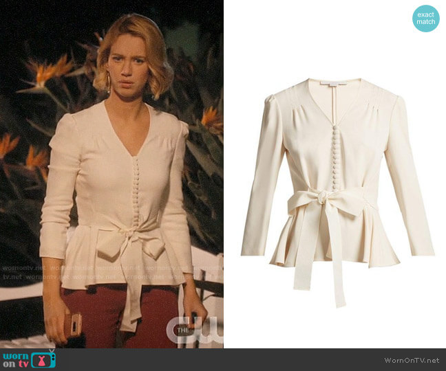 Stella McCartney V-neck bow-front top worn by Petra Solano (Yael Grobglas) on Jane the Virgin