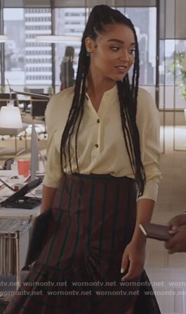 Kat's striped ruffle hem skirt on The Bold Type
