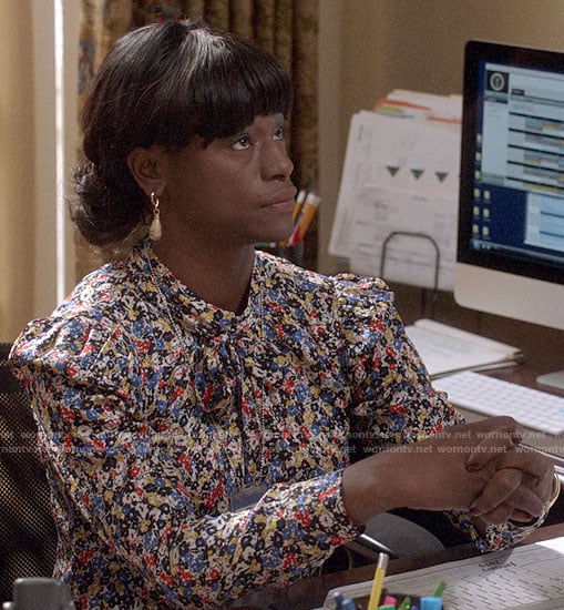 Sue’s floral tie neck blouse on Veep