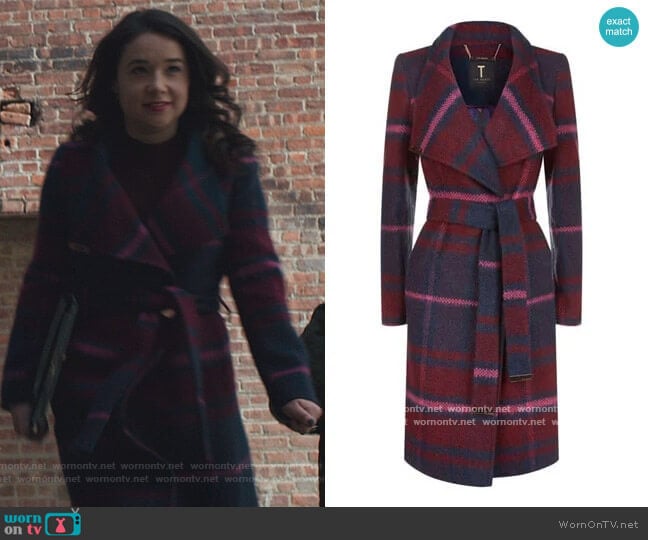 Fredye Check Long Wrap Coat by Ted Baker worn by Marissa Gold (Sarah Steele) on The Good Fight