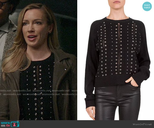 The Kooples Studded & Grommeted Sweater worn by Laurel Lance (Katie Cassidy) on Arrow