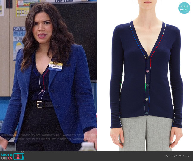 WornOnTV: Amy’s navy cardigan with colorful trim on Superstore ...