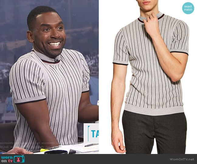 WornOnTV: Justin’s grey striped short sleeve sweater on E! News Daily ...