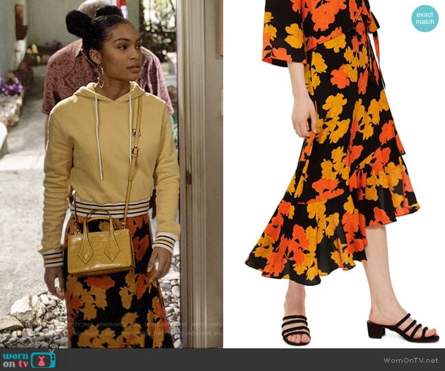 Topshop Linear Floral Midi Skirt worn by Zoey Johnson (Yara Shahidi) on Black-ish