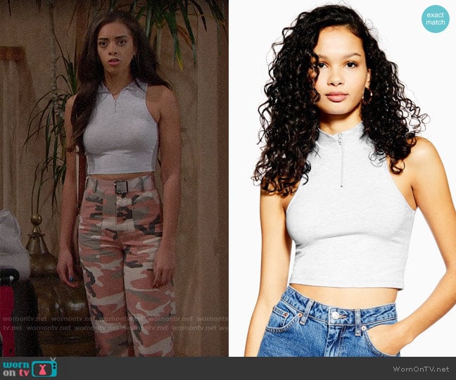 Topshop Zip Racer Crop Top worn by Zoe (Kiara Barnes) on The Bold and the Beautiful