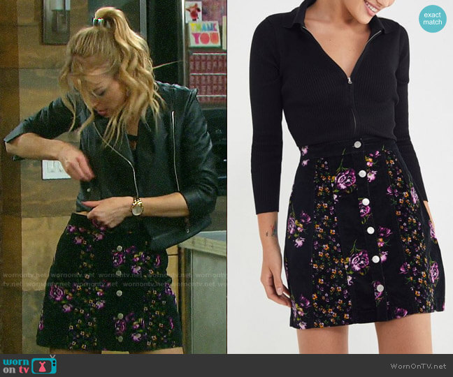 UO Logan Floral Button-Front Skirt worn by Claire Brady (Olivia Keegan) on Days of our Lives