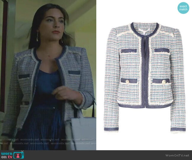 Bouclé Tweed Jacket by Veronica Beard worn by Cristal Jennings (Daniella Alonso) on Dynasty