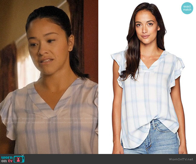 Vince Camuto Tartan Twill Plaid V-Neck Blouse worn by Jane Villanueva (Gina Rodriguez) on Jane the Virgin