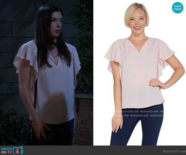 Vince Camuto Flutter Sleeve Blouse worn by Willow Tait (Katelyn MacMullen) on General Hospital