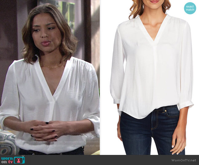 Vince Camuto Rumple Fabric Blouse worn by Elena Dawson (Brytni Sarpy) on The Young & the Restless
