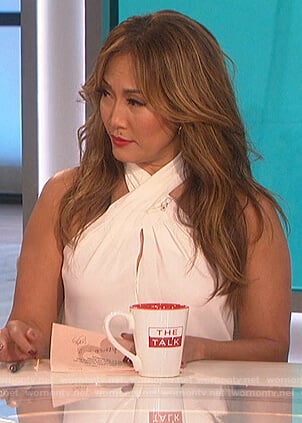 Carrie’s white halterneck top on The Talk