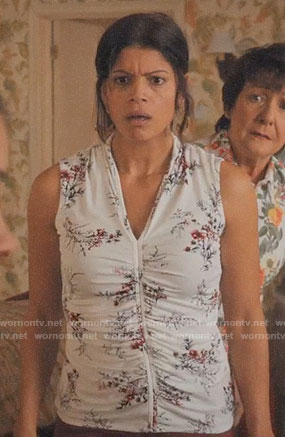 Xo’s white floral shirred front top on Jane the Virgin