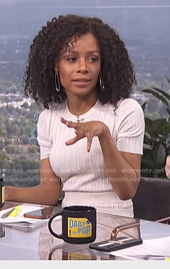 Zuri’s white cutout ribbed top and skirt on E! News Daily Pop