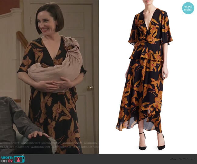 Avi Floral Knot Dress by A.L.C. worn by Jennifer Short (Zoe Lister-Jones) on Life in Pieces