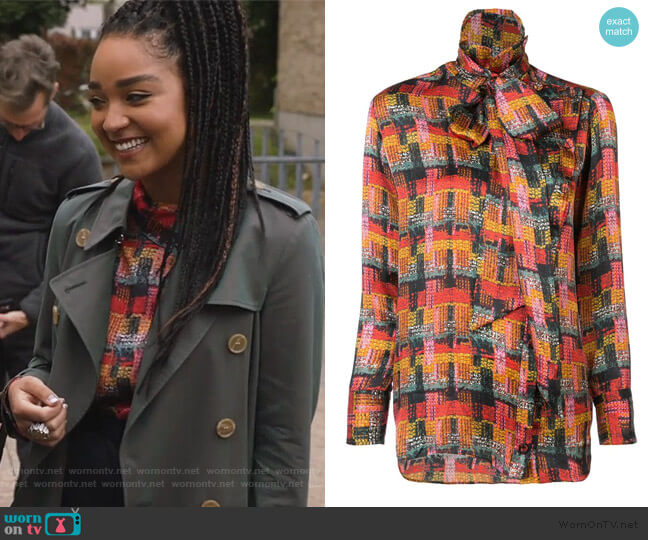 Removable Scarf Blouse by Adam Lippes worn by Kat Edison (Aisha Dee) on The Bold Type