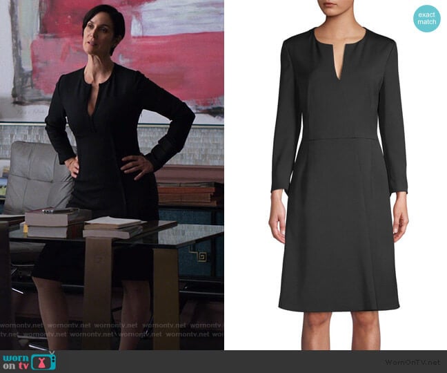 Long-Sleeve Stretch-Silk A-Line Dress by Akris worn by Jeryn Hogarth (Carrie-Anne Moss) on Jessica Jones