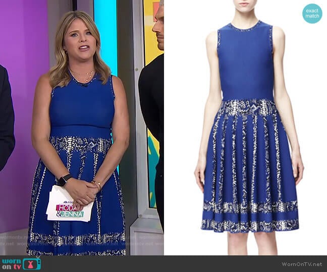 Snake-Print-Stripe Full Dress by Alexander McQueen worn by Jenna Bush Hager on Today