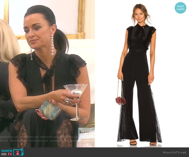 Gislane Tie Neck Jumpsuit by Alexis worn by Kyle Richards on The Real Housewives of Beverly Hills