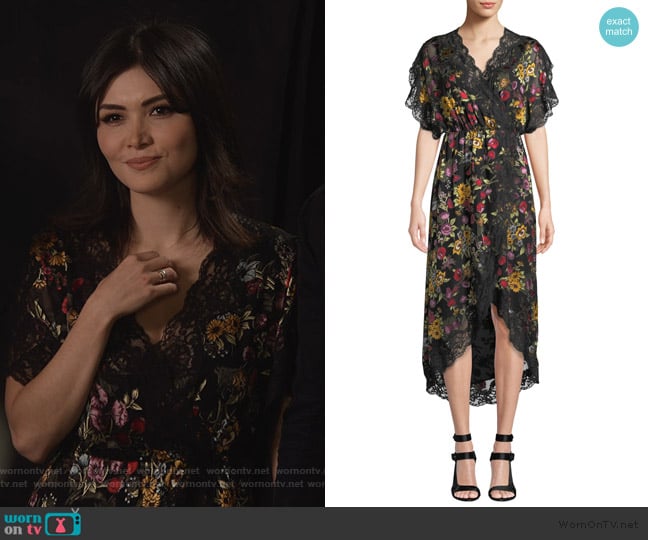 Adele Clean-Waist Wrap Dress by Alice + Olivia worn by Cassidy Barrett (Daniella Pineda) on What/If