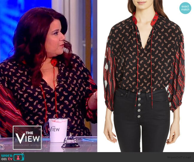 Blouson Sleeve Mixed Print Top by Alice + Olivia worn by Ana Navarro on The View