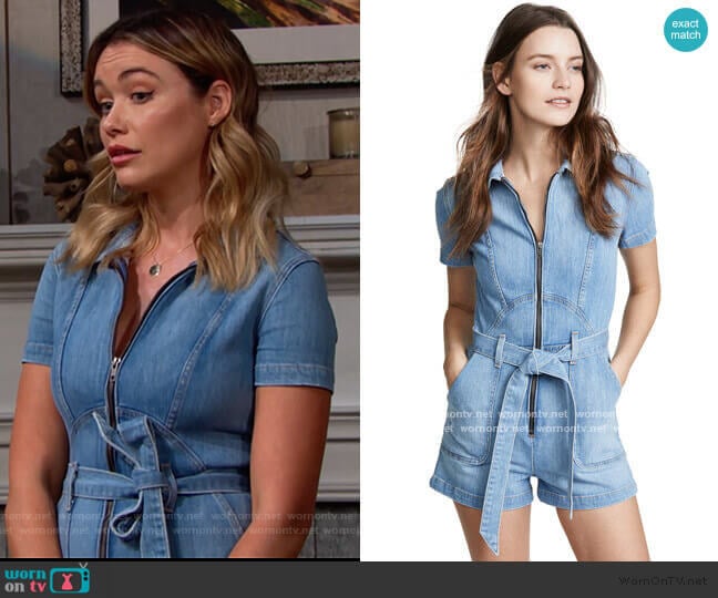 Alice + Olivia Gorgeous Romper worn by Flo Fulton (Katrina Bowden) on The Bold and the Beautiful