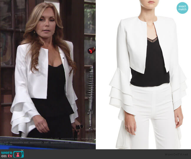 Presley Ruffle-Sleeve Blazer by Alice + Olivia worn by Lauren Fenmore (Tracey Bregman) on The Young and the Restless