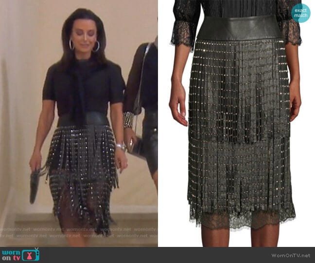 Senna Skirt by Alice + Olivia worn by Kyle Richards on The Real Housewives of Beverly Hills