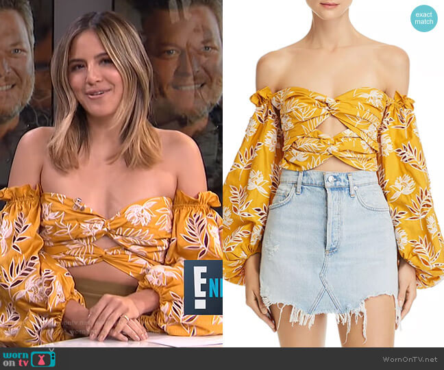 Off-The-Shoulder Floral Embroidered Cropped Top by Amur worn by Erin Lim on E! News