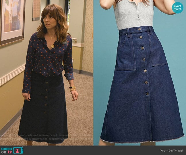 Anouk Buttondown Skirt by Citizens of Humanity worn by Judy Hale (Linda Cardellini) on Dead to Me